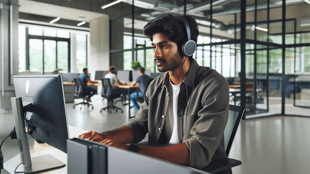 Msft Man On A Computer While Listening To Headphones.webp