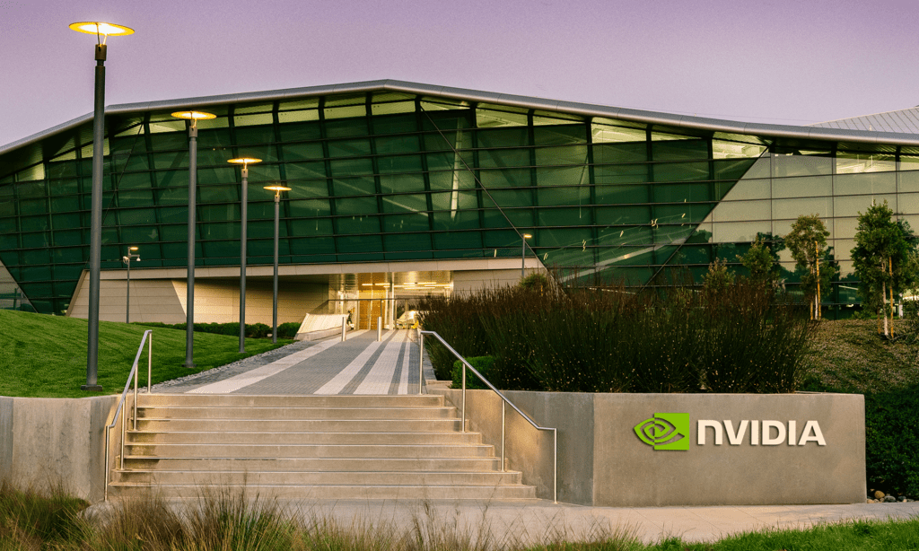 Nvidia Headquarters With Grey Nvidia Sign In Front With Nvidia Logo.png